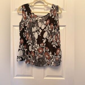 One Size creped looking Floral Sleeveless Top - Black, White, Brown
